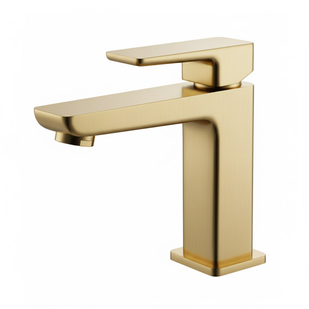 Single Handle Bathroom Faucet with ABS Pop-Up Drain, Brushed Gold, WNB168064AR