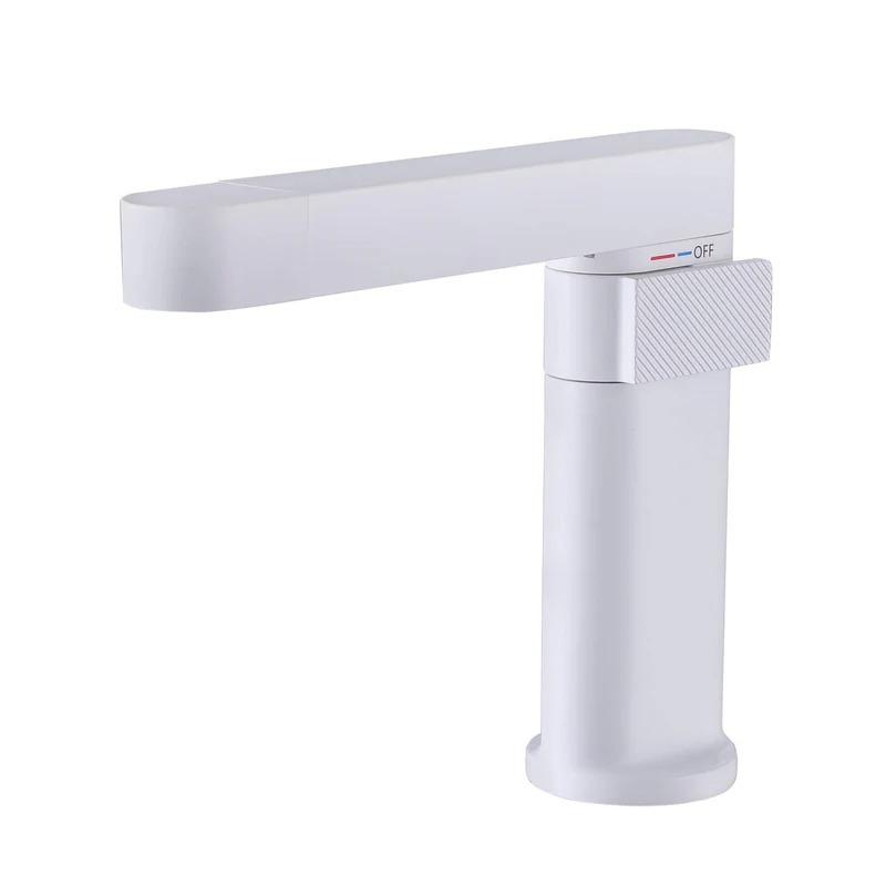 TOM FAUCET Single Handle Bathroom Faucet with Pop-Up Drain, Matte White, TFBF65002MH