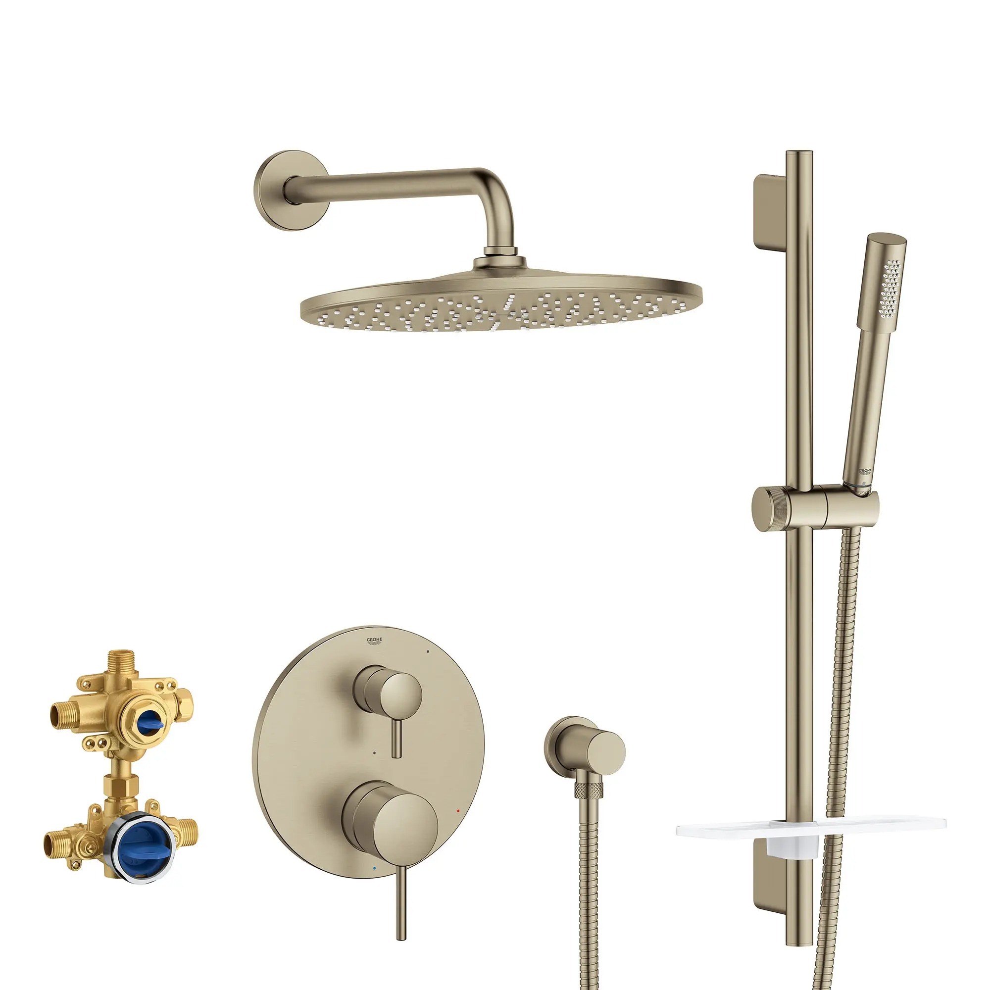 Grohe Timeless 2-Handle Pressure Balance Rainshower Bundle, Brushed Nickel Infinity Finish 29430EN0