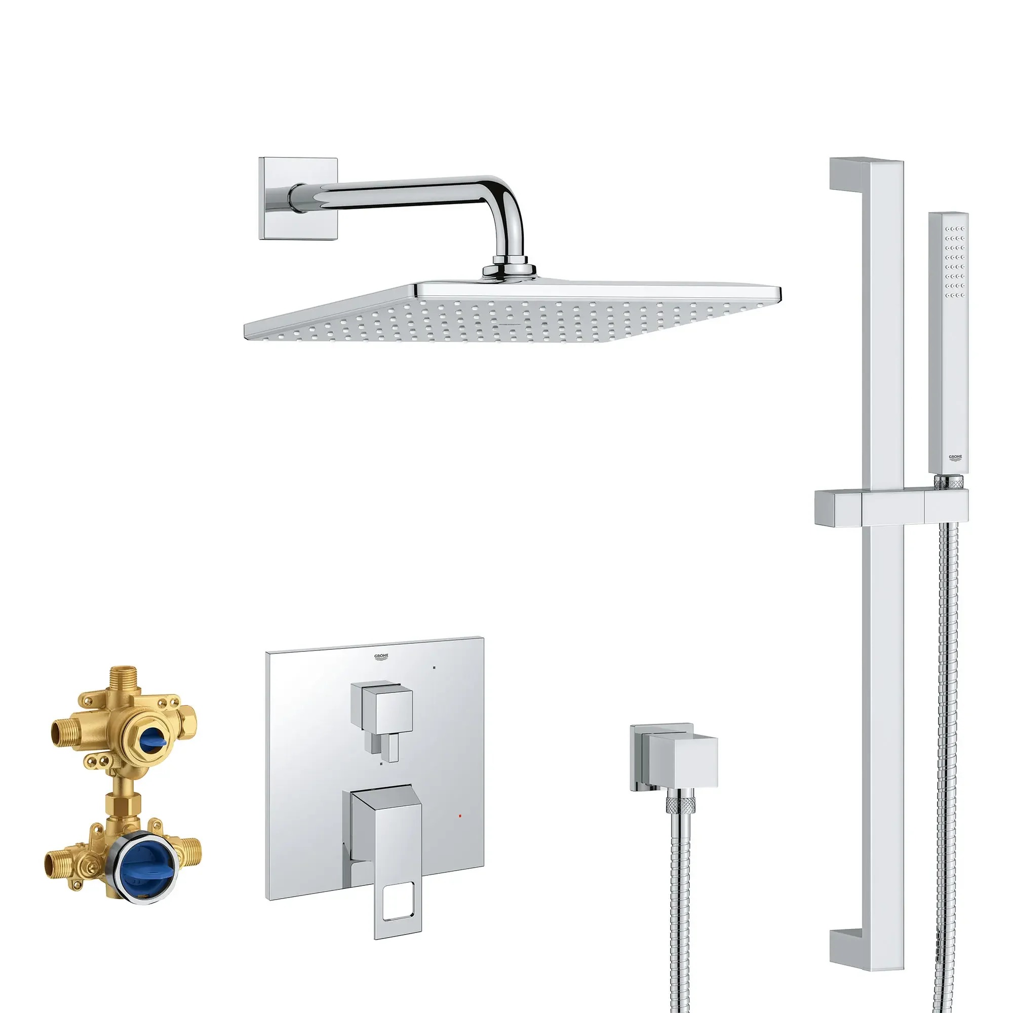 Grohe Eurocube 2-Handle Pressure Balance Rainshower Bundle, Chrome 29432000
