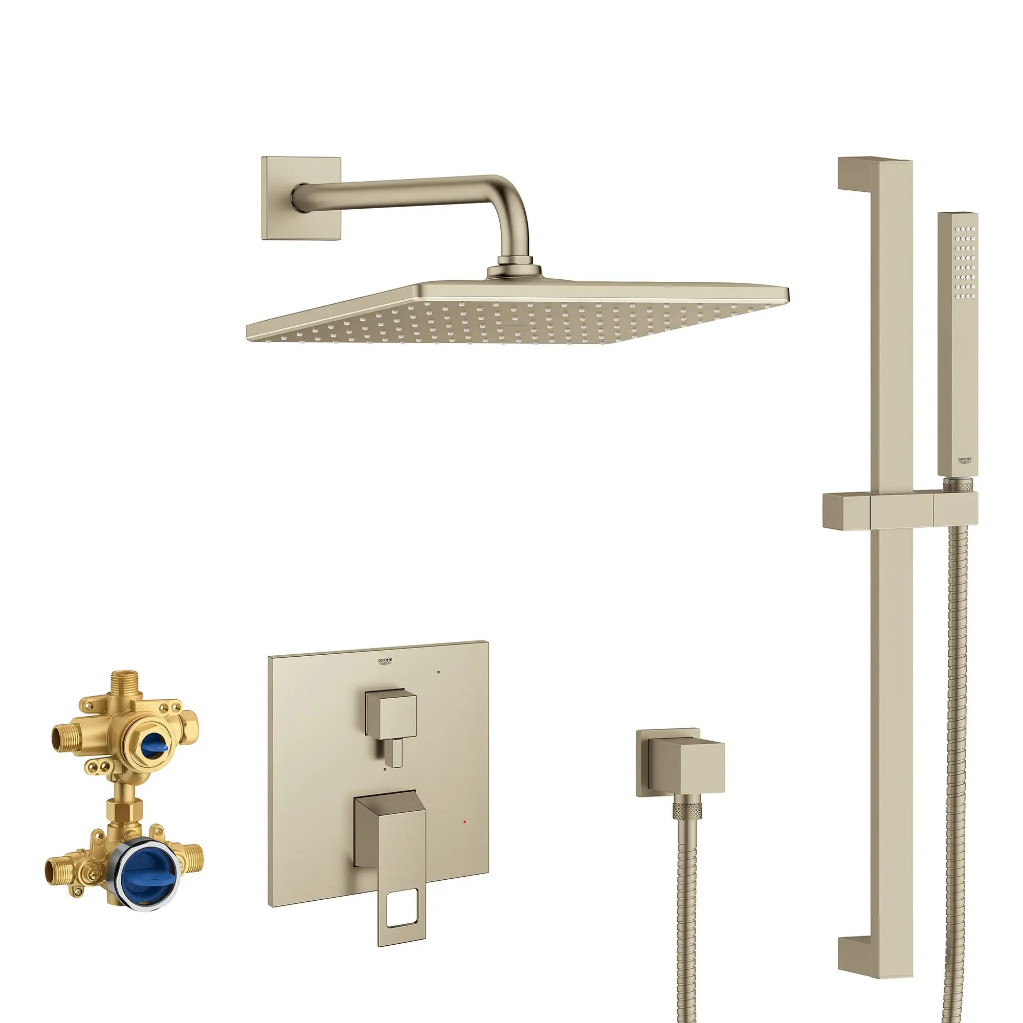 Grohe Eurocube 2-Handle Pressure Balance Rainshower Bundle, Brushed Nickel Infinity Finish 29432EN0