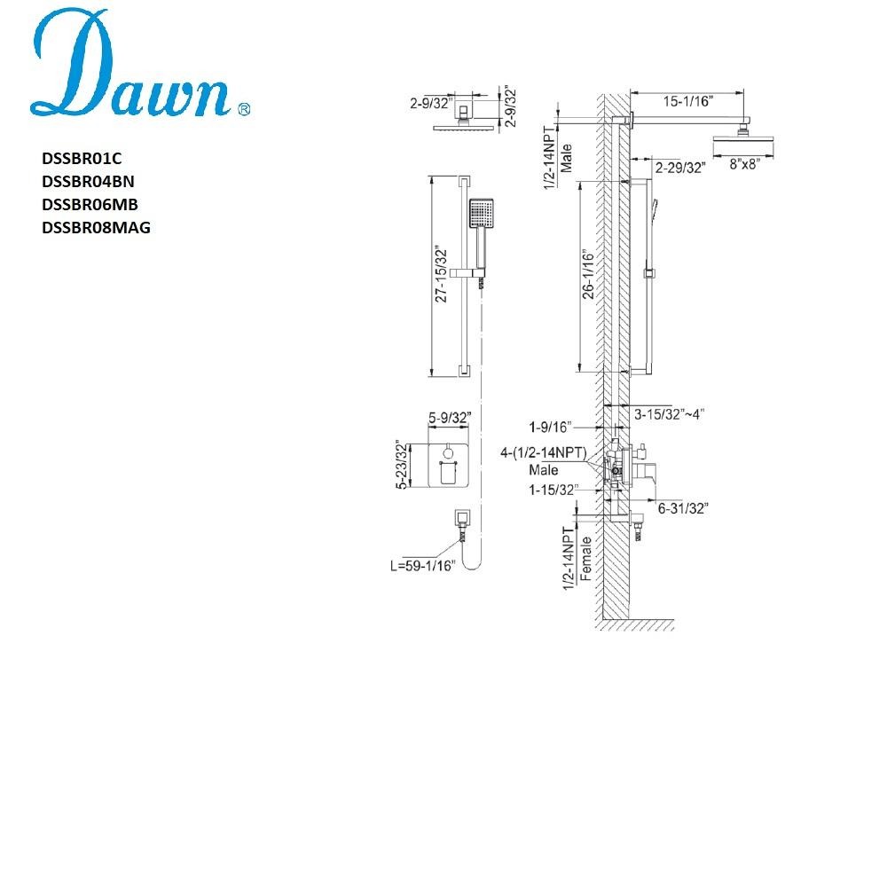 Dawn Biscayne Shower Set, Matte Black DSSBR06MB