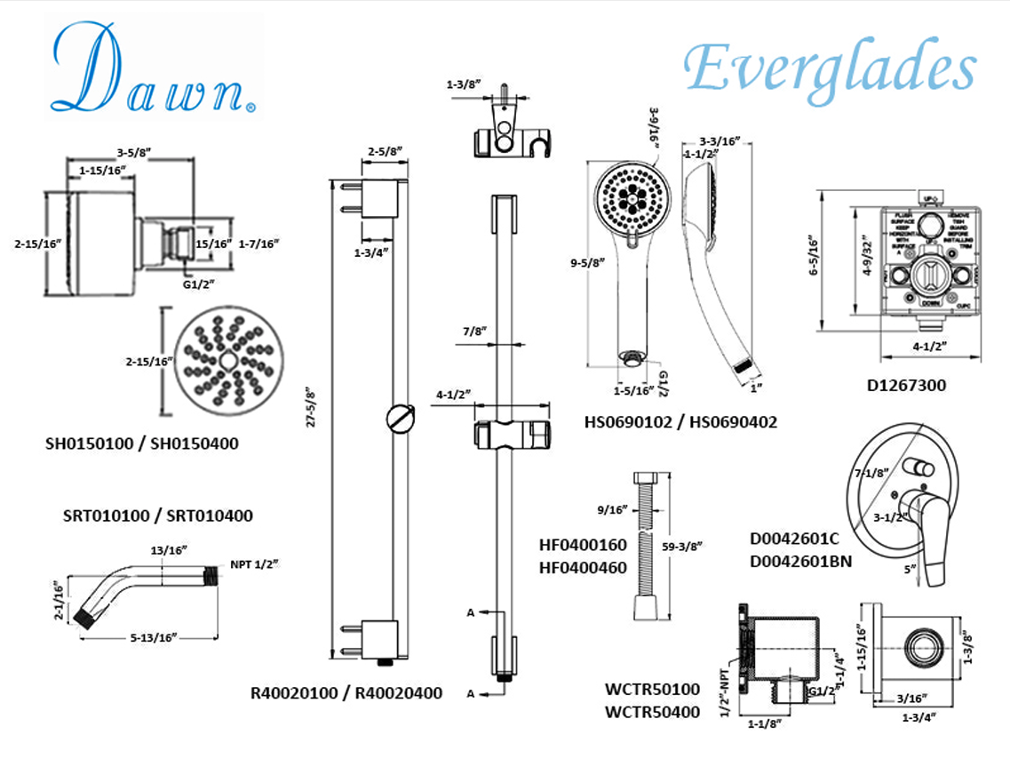 Dawn Everglades Shower Set, Chrome DSSES01C