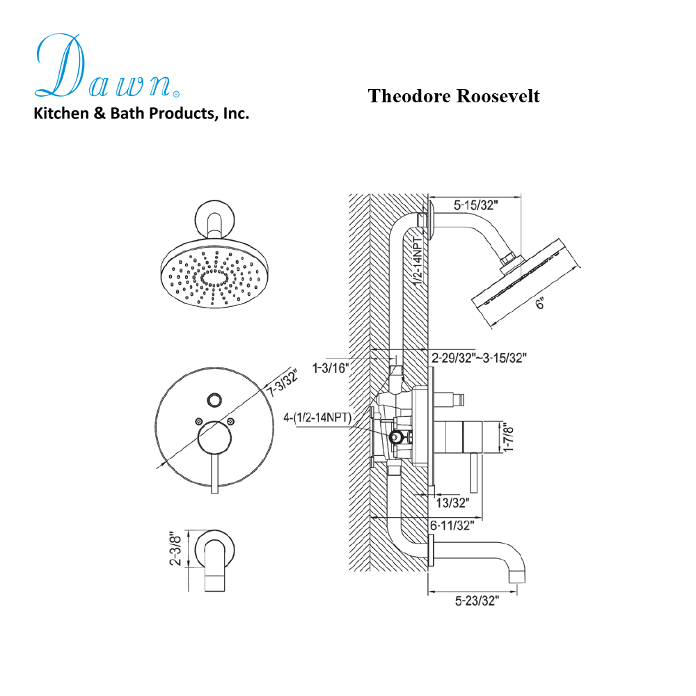 Dawn Theodore Roosevelt Shower Set, Chrome DSSTT01C
