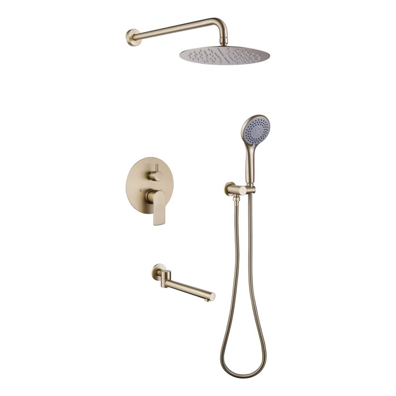 TOMFAUCET®-Bathroom Round Style Shower Set, Brushed Gold, TFBCS81001BG