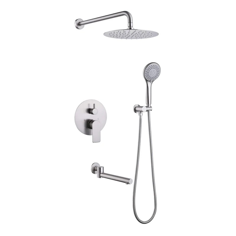 TOMFAUCET®-Bathroom Round Style Shower Set, Brushed Nickel, TFBCS81001BN
