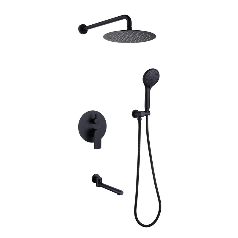 TOMFAUCET®-Bathroom Round Style Shower Set, Matte Black, TFBCS81001MB