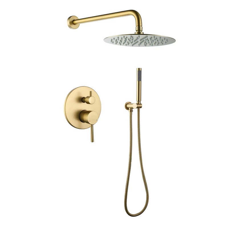 TOMFAUCET®-Bathroom Round Style Shower Set, Brushed Gold, TFBCS81002BG