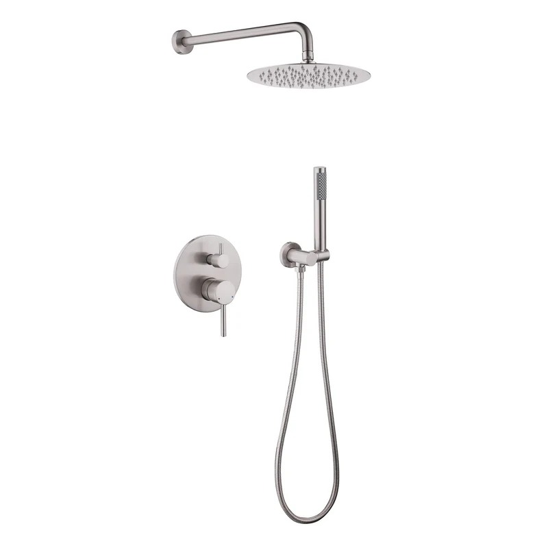 TOMFAUCET®-Bathroom Round Style Shower Set, Brushed Nickel, TFBCS81002BN