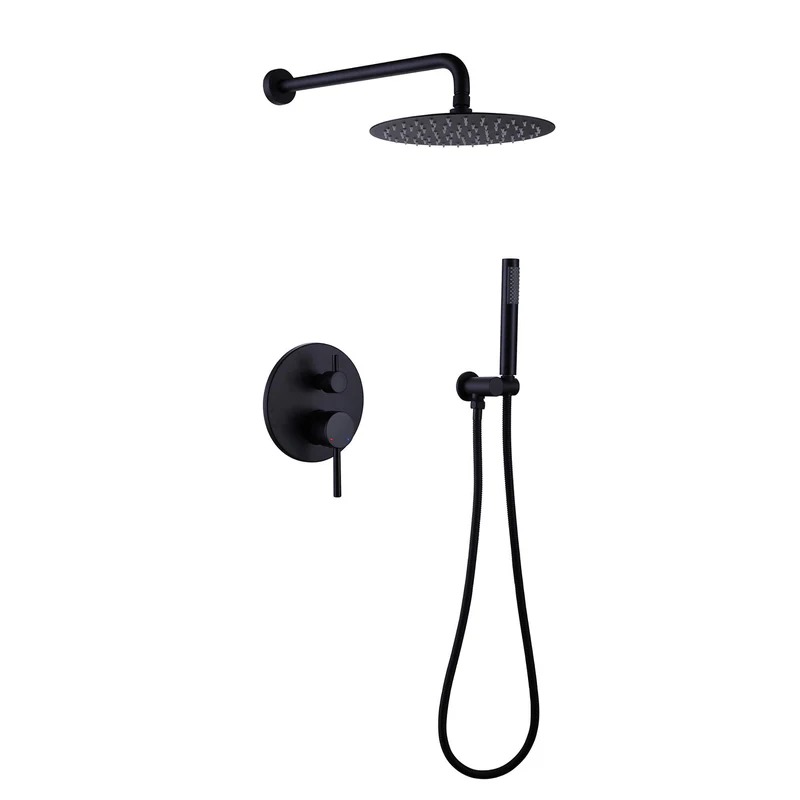 TOMFAUCET®-Bathroom Round Style Shower Set, Matte Black, TFBCS81002MB