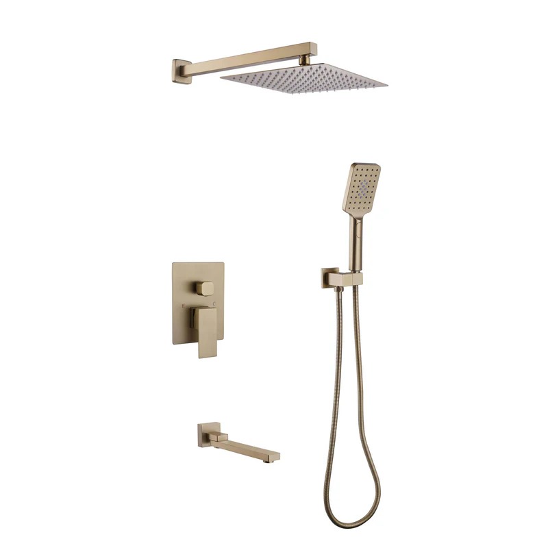 TOMFAUCET®-Bathroom Square Style Shower Set, Brushed Gold, TFBCS85001BG