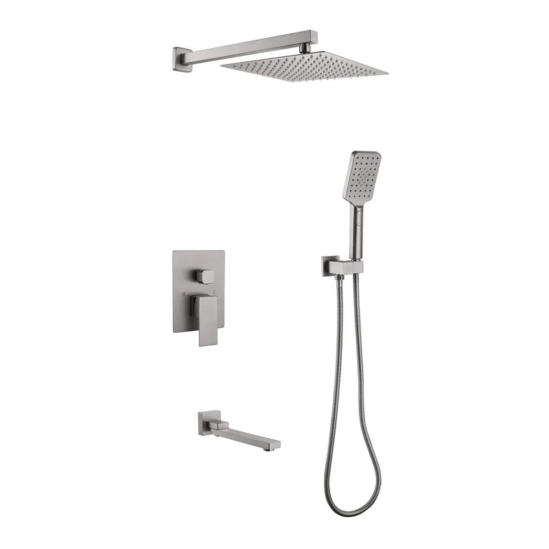 TOMFAUCET®-Bathroom Square Style Shower Set, Brushed Nickel, TFBCS85001BN
