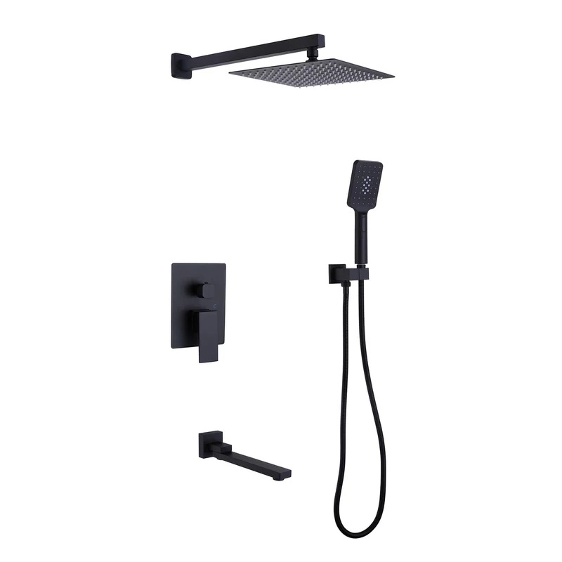 TOMFAUCET®-Bathroom Square Style Shower Set, Matte Black, TFBCS85001MB