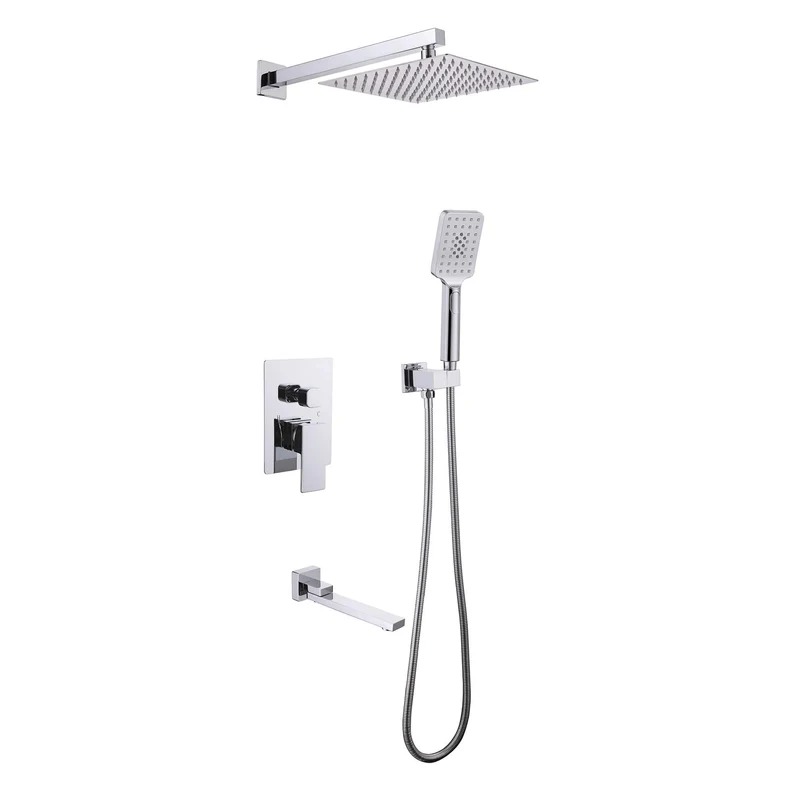TOMFAUCET®-Bathroom Square Style Shower Set, Chrome, TFBCS85001PC
