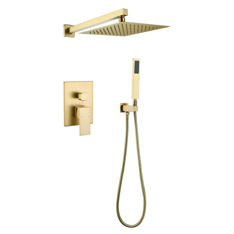 TOMFAUCET®-Bathroom Square Style Shower Set, Brushed Gold, TFBCS85002BG