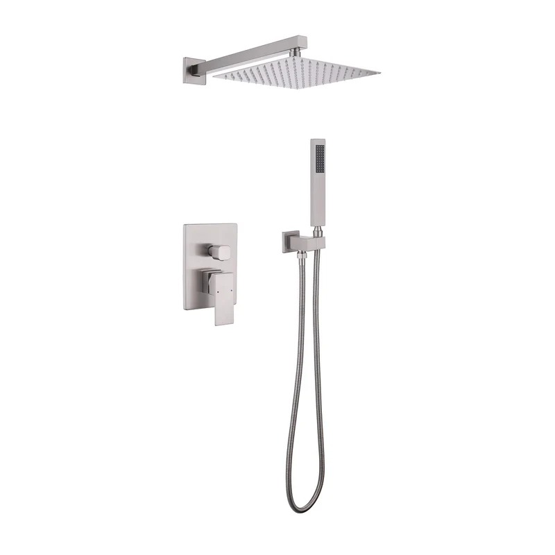 TOMFAUCET®-Bathroom Square Style Shower Set, Brushed Nickel, TFBCS85002BN