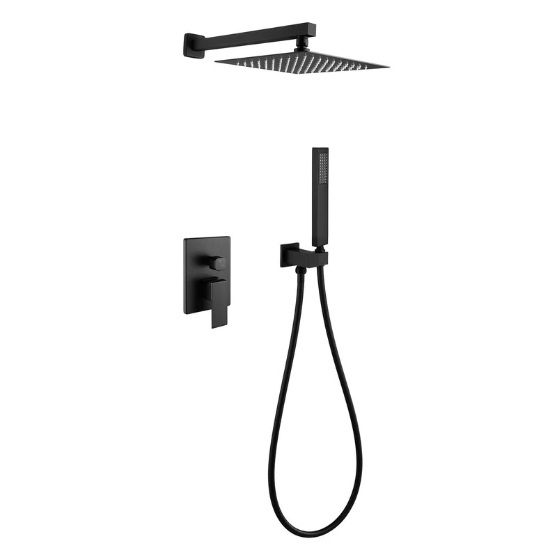 TOMFAUCET®-Bathroom Square Style Shower Set, Matte Black, TFBCS85002MB