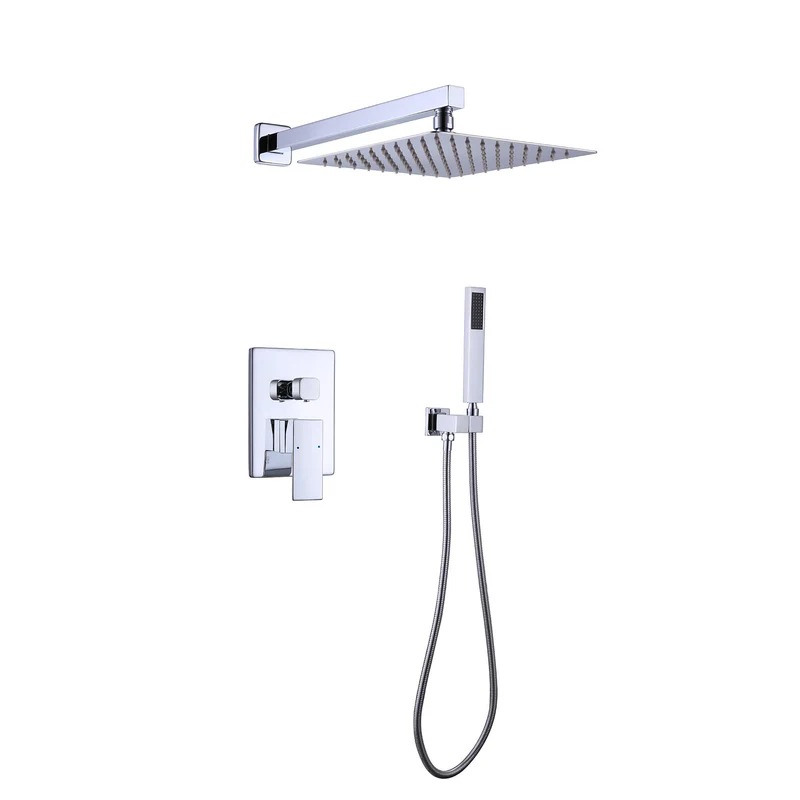TOMFAUCET®-Bathroom Square Style Shower Set, Chrome, TFBCS85002PC