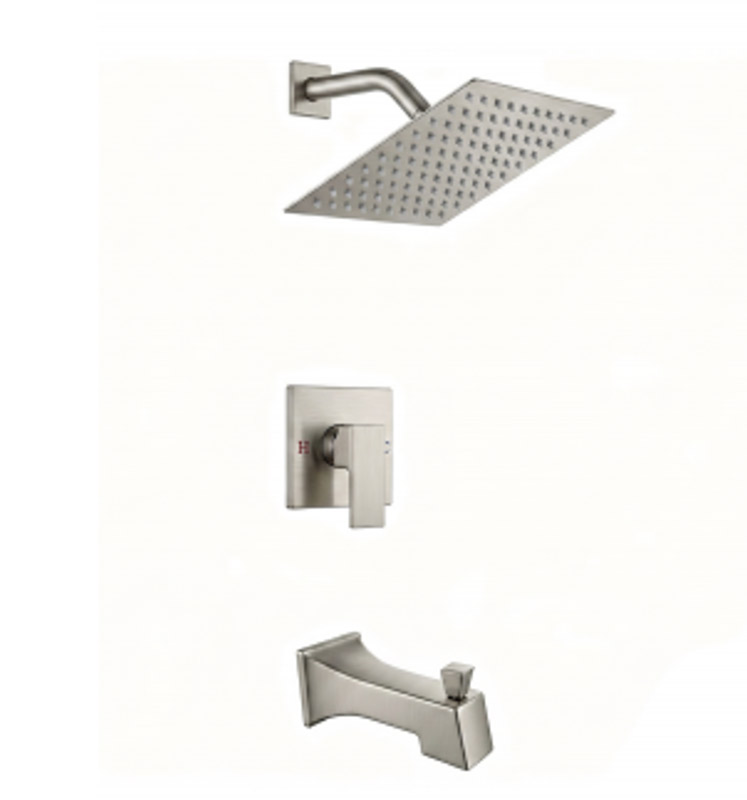 TOMFAUCET®-Bathroom Square Style Shower Set, Brushed Nickel, TFBCS85003BN