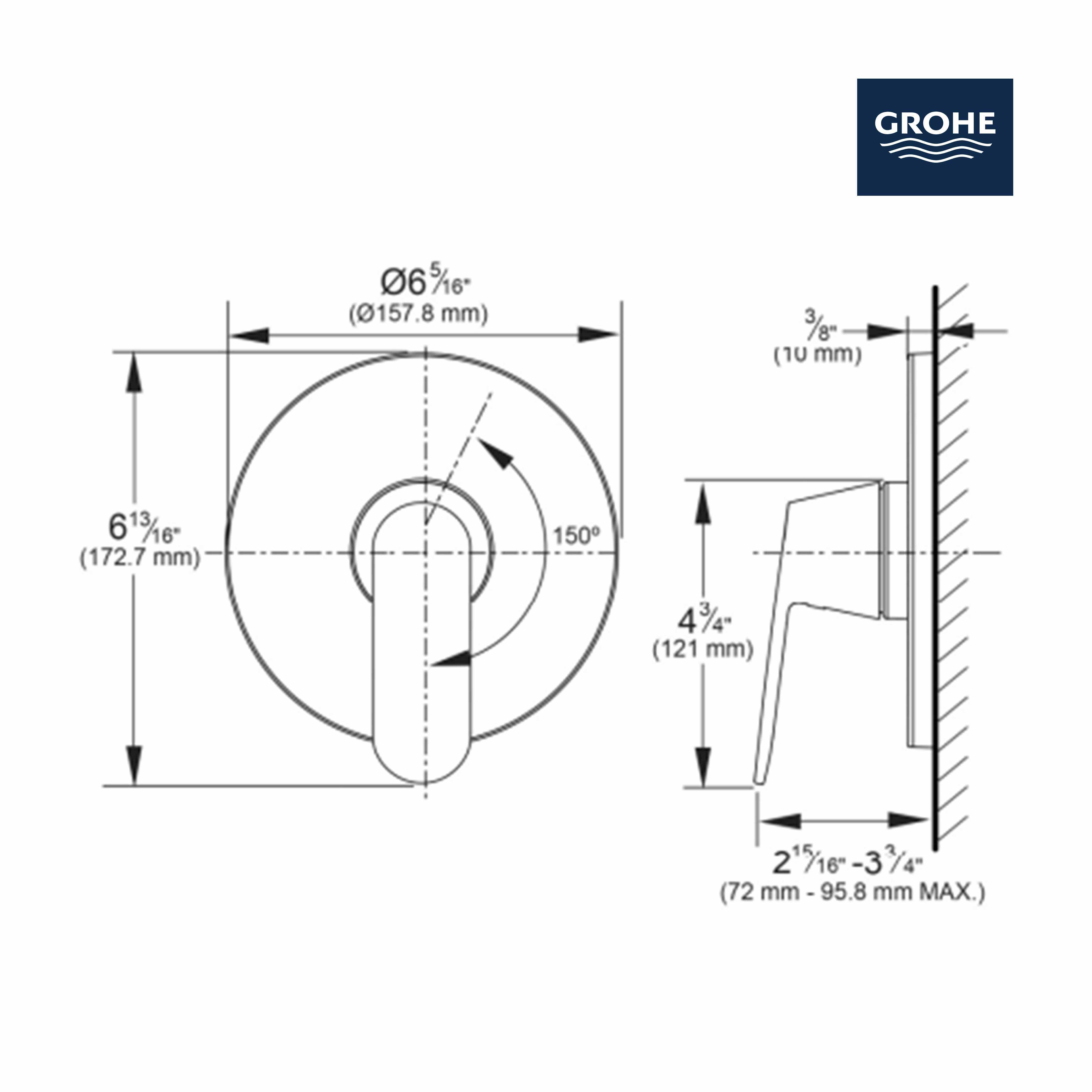 Grohe Pressure Balance Shower Valve Trim with Cartridge, Chrome 14463000