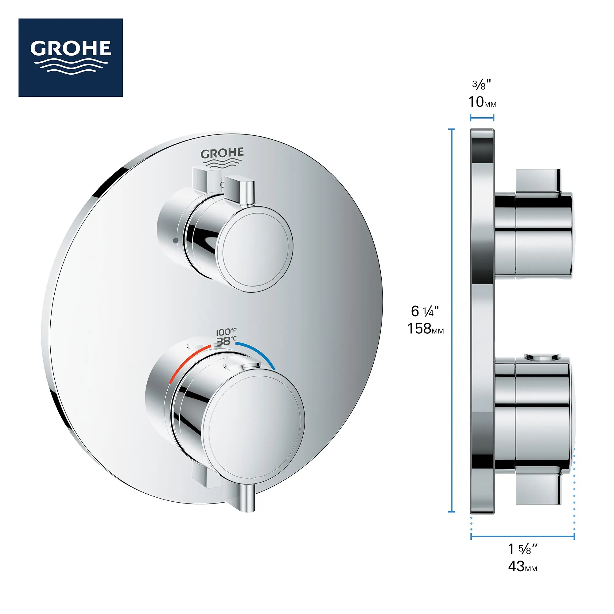 Grohe Grohtherm® Dual Function 2-Handle Thermostatic Valve Trim, Chrome 24133000