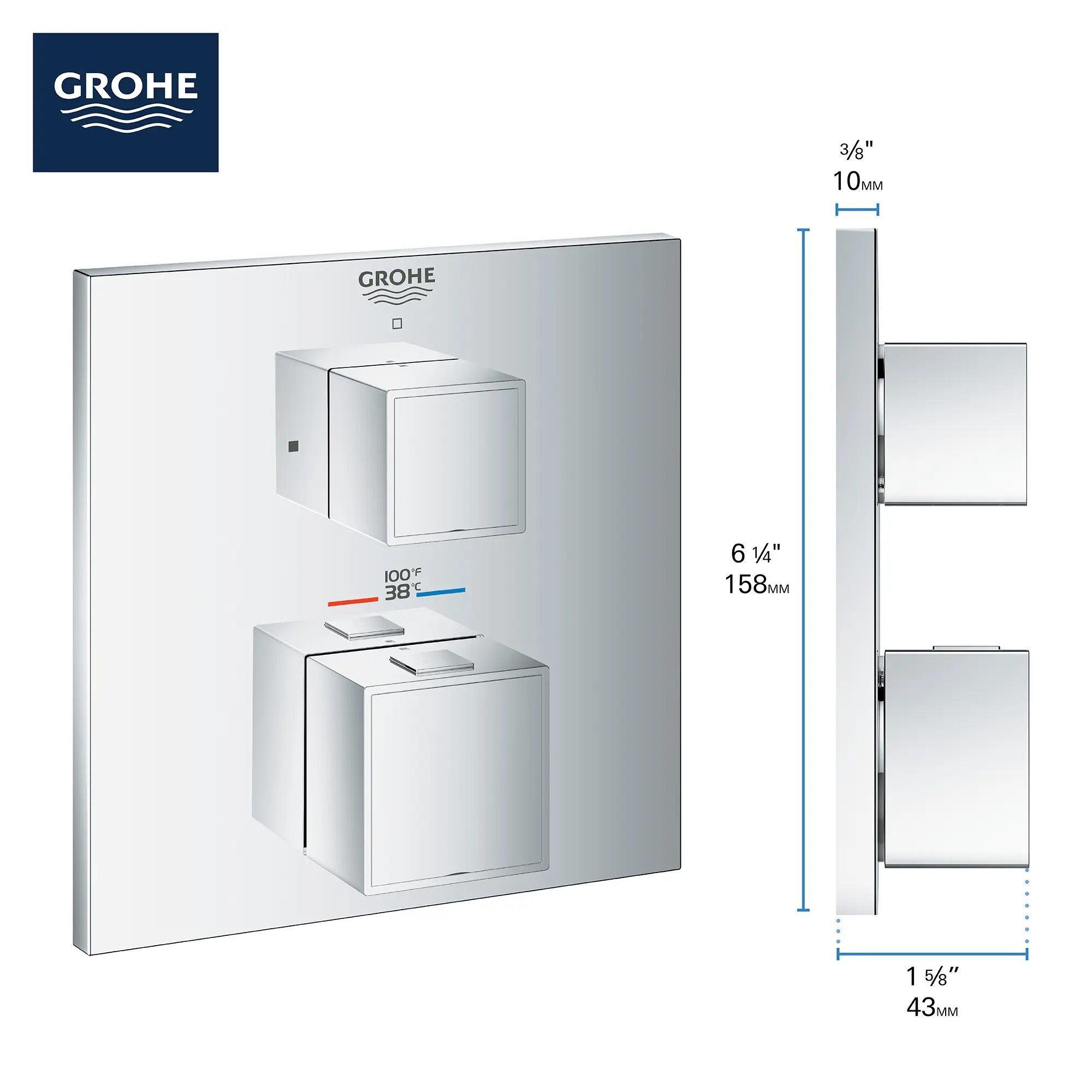 Grohe Grohtherm Cube® Dual Function 2-Handle Thermostatic Valve Trim, Brushed Nickel Infinity Finish 24158EN0
