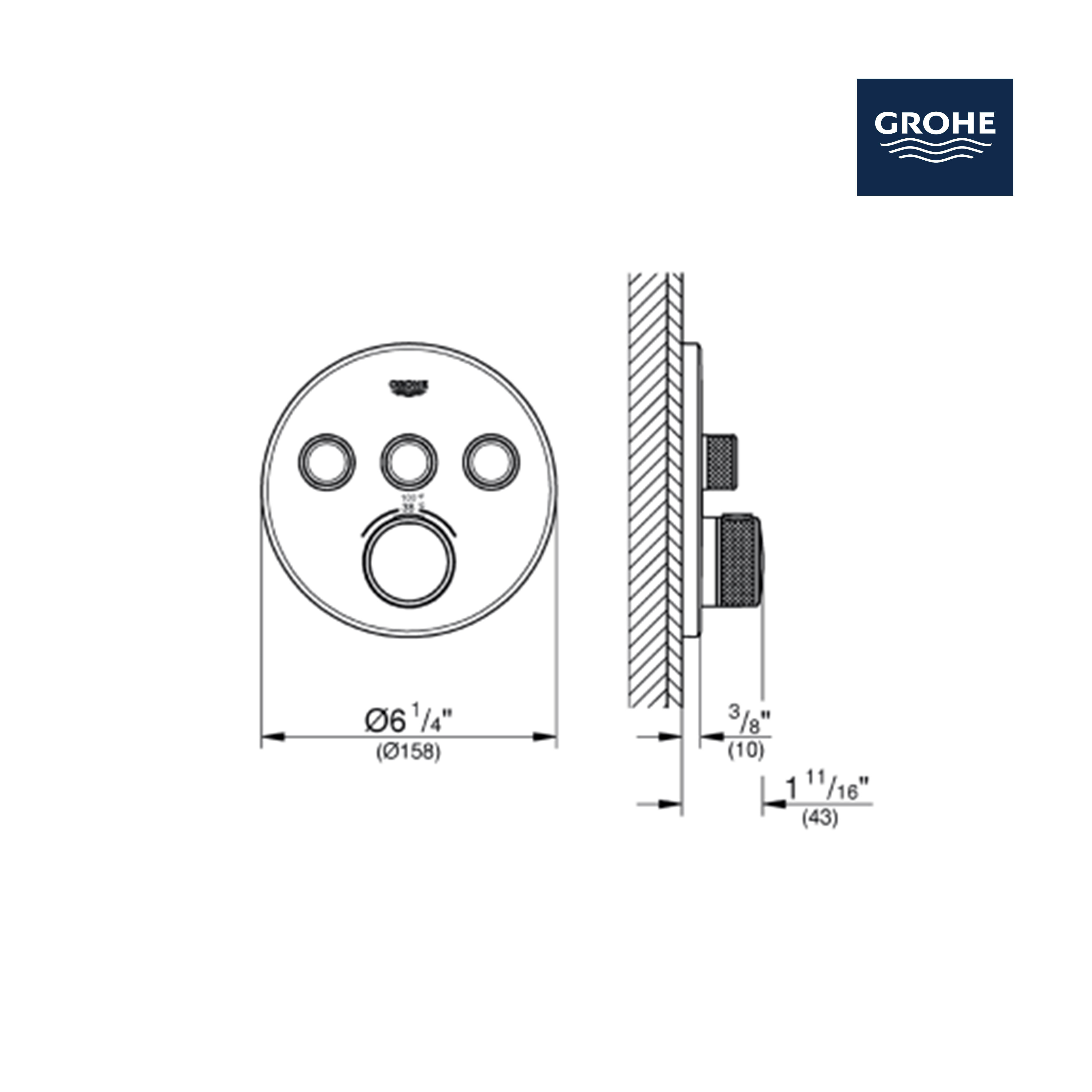 Grohe Grohtherm® Triple Function Thermostatic Valve Trim, Chrome 29138000