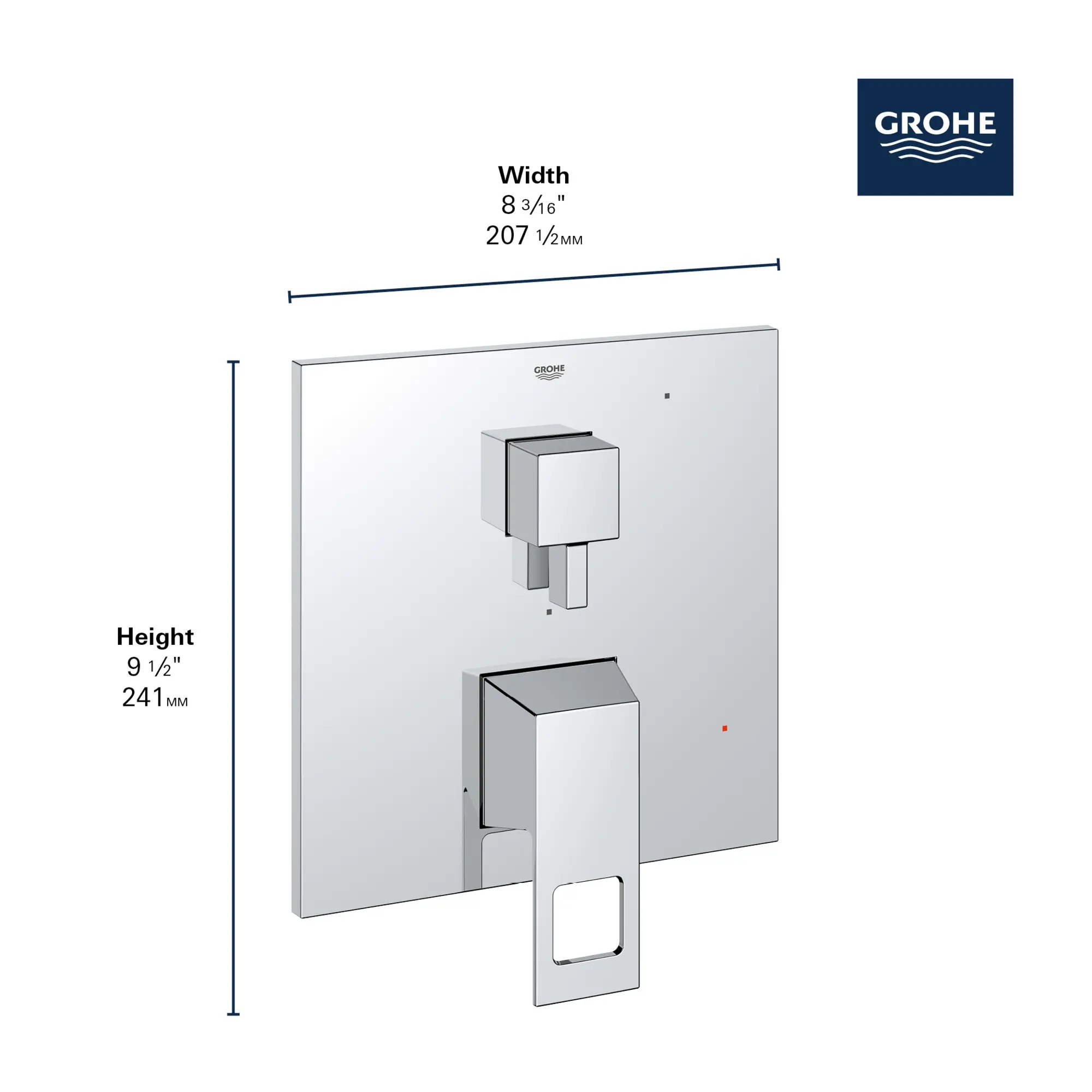 Grohe EUROCUBE™ Pressure Balance Shower Valve Trim with 2-Way Diverter with Cartridge, Chrome 29422000