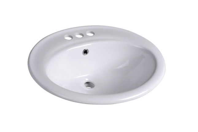Ceramic Oval Drop-in Bathroom Sink, White, A8702-3