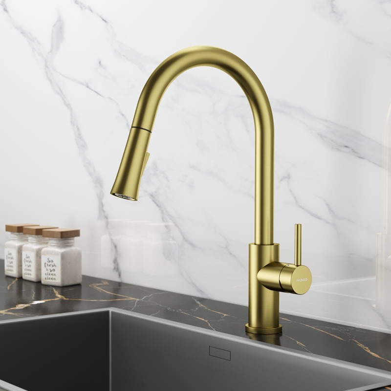 Single Handle Pull-Down Kitchen Faucet, Brushed Gold, 3308Q(BG)