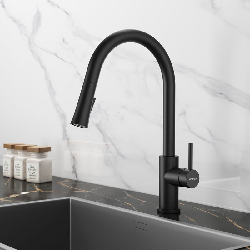 Single Handle Pull-Down Kitchen Faucet, Matte Black, 3308Q(MB)
